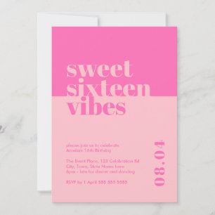 Modern djold Sweet sixteen Vibes Rosa Birthday Inbjudningar