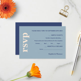 Modern djold Typografi Bröllop Dusty Blue Navy OSA Kort