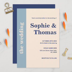 Modern djold typografi - Dusty Blue Navy Bröllop Inbjudningar