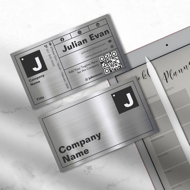 Modern djold Typografi Monogram Shiny Metall Visitkort (Modern Bold Typography Monogram Shiny Metal Business Card)