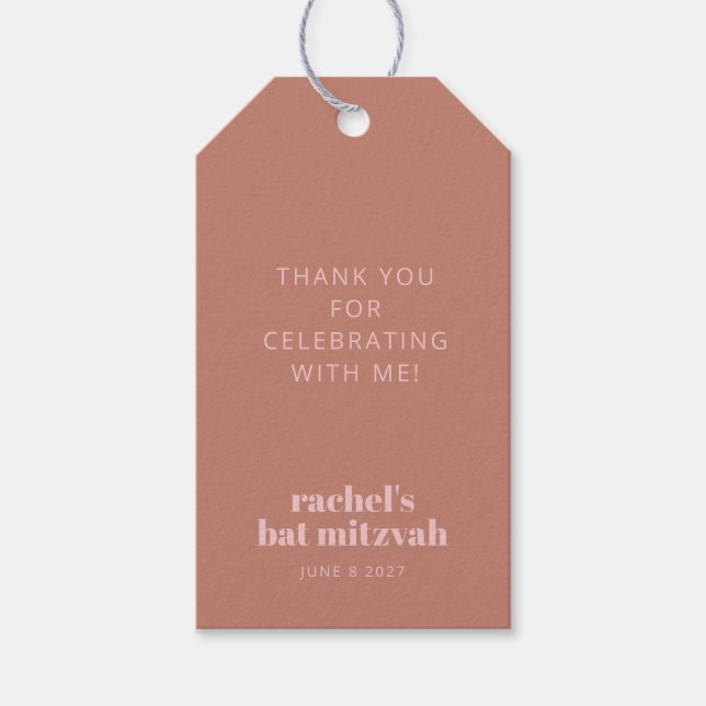 Modern djold Typografi Terracotta Rosa Bat mitzvah Presentetikett (Framsidan)