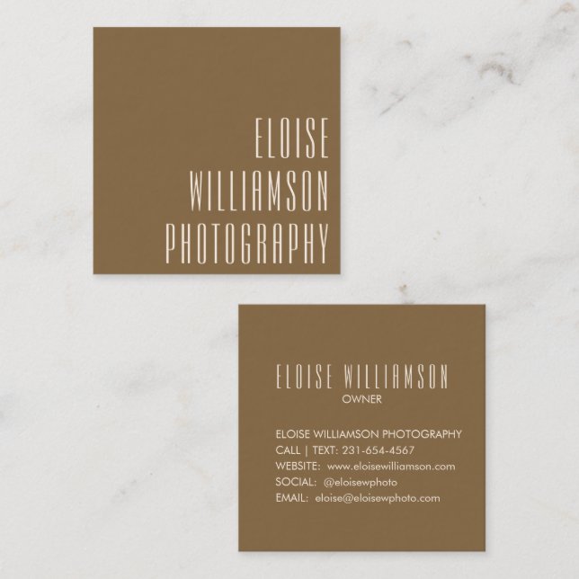 Modern djold Typography Earthy Bronze Brown Fyrkantigt Visitkort (Fram/baksida)
