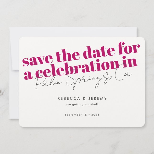 Modern djold Typography Rosa Fuchsia Bröllop Spara Datumet (Framsida)