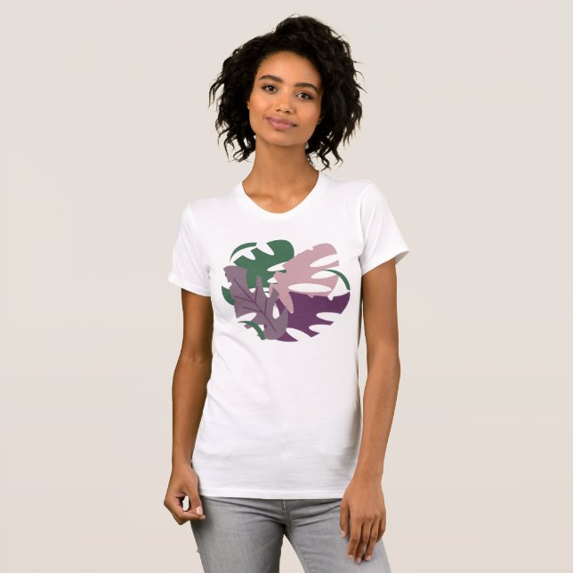 Modern djungel tropisk Monstera färgglada blad T Shirt (Hel framsida)