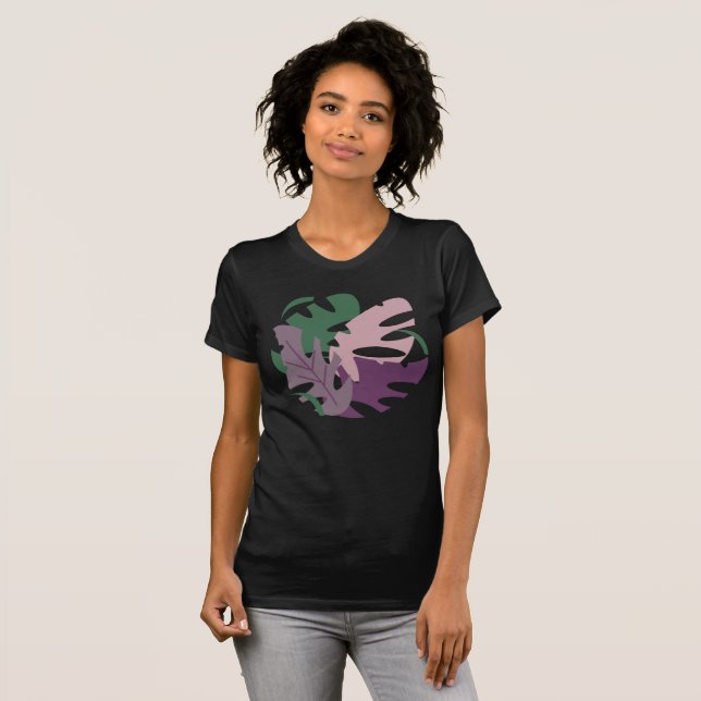 Modern djungel tropisk Monstera färgglada blad T Shirt (Hel framsida)