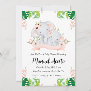 Modern djungelbabyduschinbjudan till elefantbarn inbjudningar