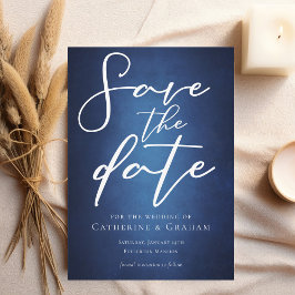 Modern djup, blå, minimalistisk vattenfront spara datumet