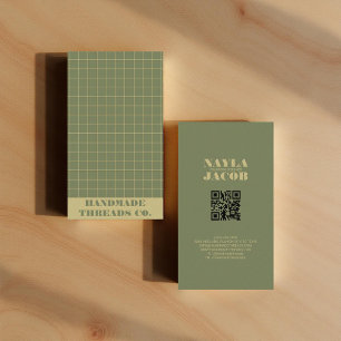 Modern djup Grönt Kontrollerad QR-kod för Mönster Visitkort