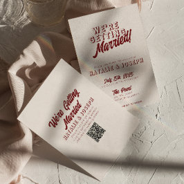 Modern djup röd retro fet unik QR-kod bröllop Inbjudningar