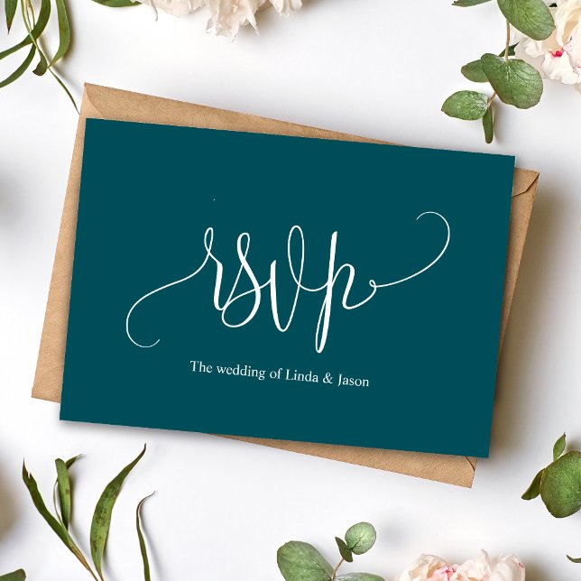 Modern djup teal bröllopsmåltidsval RSVP-kort Inbjudningar (Modern deep teal meal choice RSVP card makes guest selections easy with elegant style)