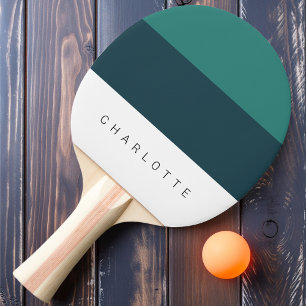 Modern djup teal trefärgad med namn pingisracket