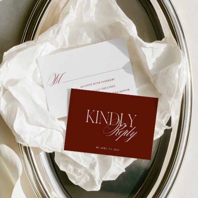 Modern djup terrakotta-röd bröllopsredaktion OSA kort (Modern Editorial Deep Terracotta Red Wedding RSVP Card)