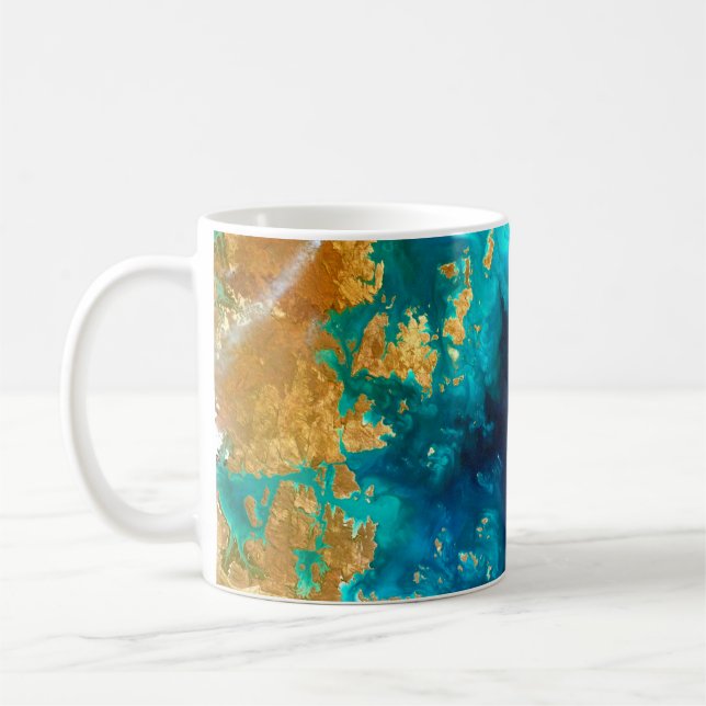 Modern djupnavelblå & guld jord abstrakt  kaffemugg (Vänster)