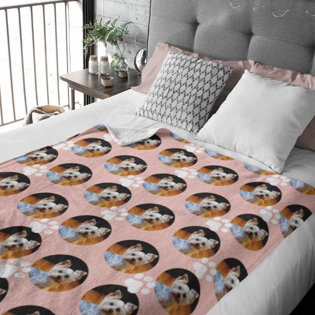 Modern Djurälskare Pet Photo Ro Guld w Paw Print Fleecefilt (Skapare uppladdad)