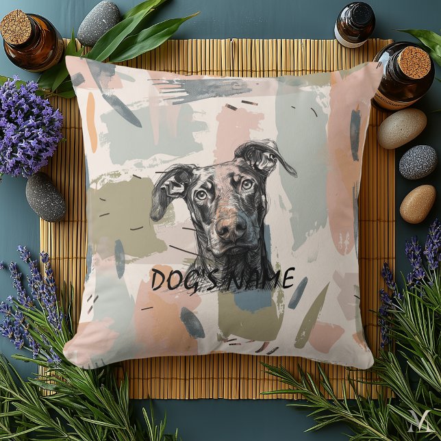 Modern Doberman Portrait – Abstract Brushstroke Kudde (Skapare uppladdad)