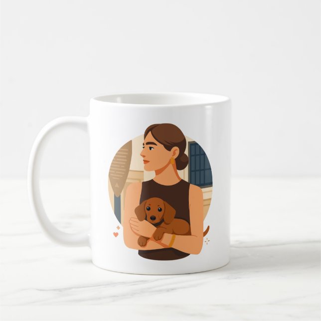 Modern Dog Mom Aesthetic With Cute Puppy Kaffemugg (Vänster)