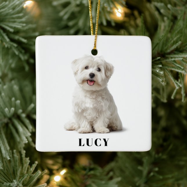 Modern Dog Photo | Merry Christmas Ornament (Träd)