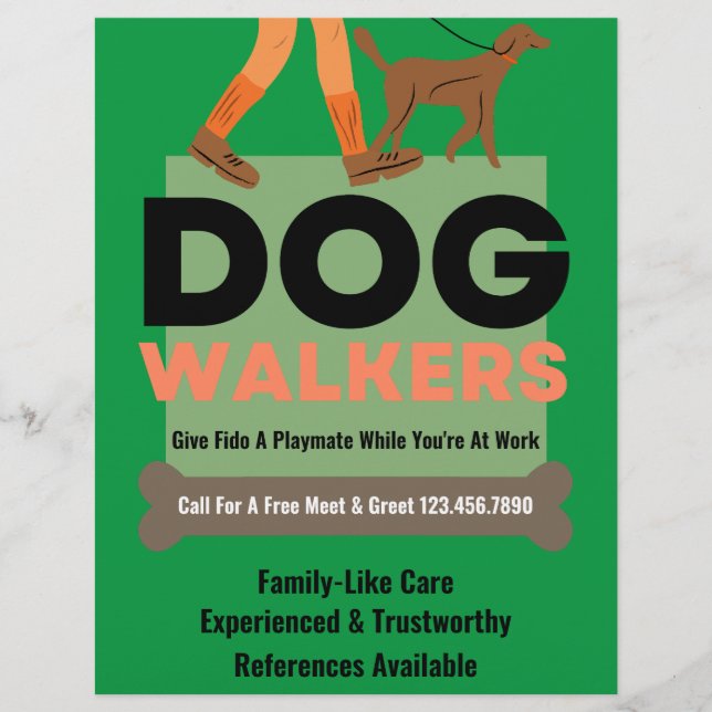 Modern Dog Walker Bone Pet Sitter Flyer (Framsidan)