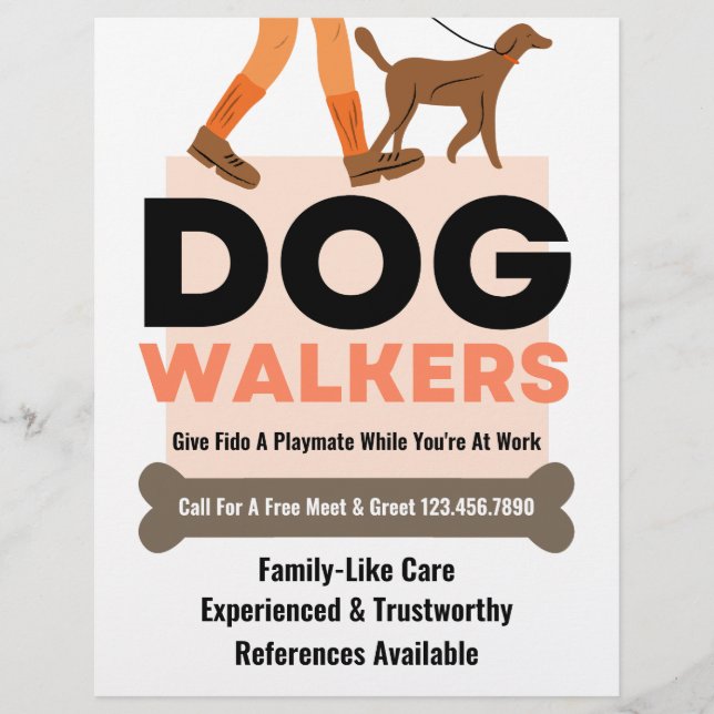 Modern Dog Walker Bone Pet Sitter Flyer (Framsidan)