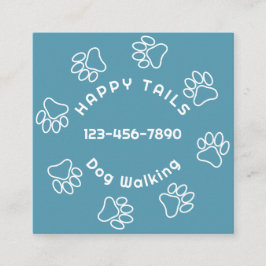 Modern Dog Walker Paw Print Circle Blue-Grönt Fyrkantigt Visitkort