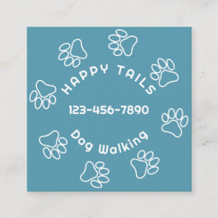 Modern Dog Walker Paw Print Circle Blue-Grönt Fyrkantigt Visitkort