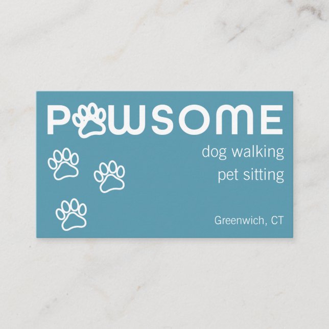 Modern Dog Walker Pet Sitter Pawsome Blue Grönt Visitkort (Framsida)