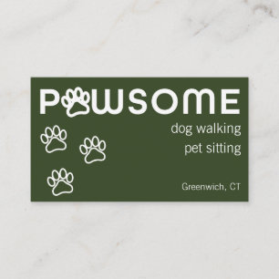 Modern Dog Walker Pet Sitter Pawsome Mörk grönt Visitkort