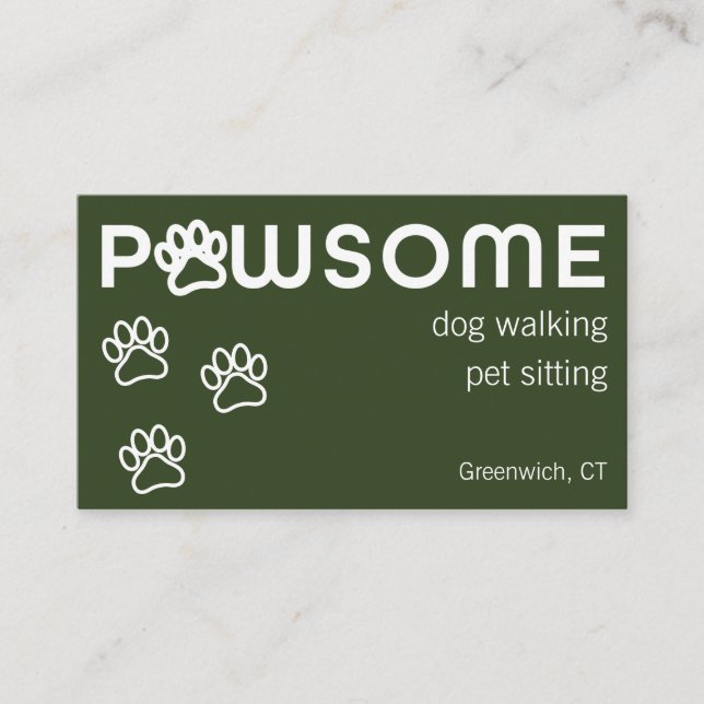 Modern Dog Walker Pet Sitter Pawsome Mörk grönt Visitkort (Framsida)