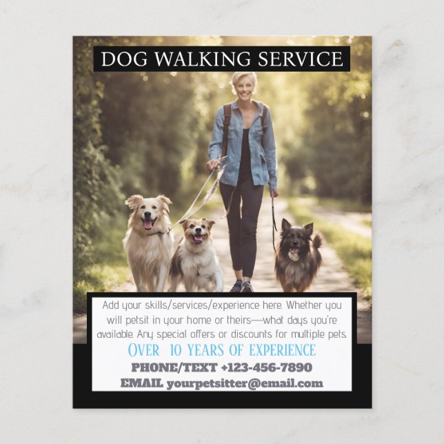 MODERN Dog Walker Pet Sitter Photo Small Business Flygblad (Framsidan)