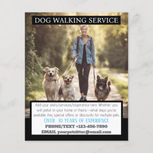 MODERN Dog Walker Pet Sitter Photo Small Business Flygblad