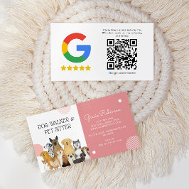 Modern Dog Walker Pet Sitter Rosa QR Review Visitkort