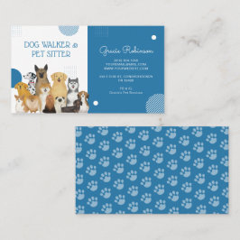 Modern Dog Walker Pet Sitter Watercolor Blue Visitkort