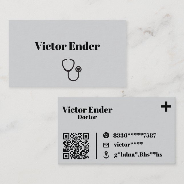Modern Doktor-Affärskort med QR-kod - Grått & Visitkort (Fram/baksida)