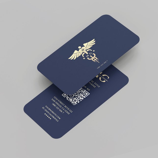 Modern Doktor Medical Caduceus Monogram Mörk blått Visitkort (Modern Doctor Medical Caduceus Monogram Dark Blue Business Card
)