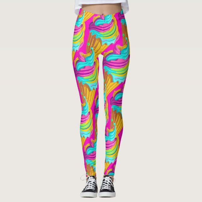 Modern Doll Girly Shock rosa Neon Ice Cream Mönste Leggings (Framsida)