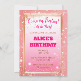 Modern Doll Rosa Glitter Birthday Inbjudningar