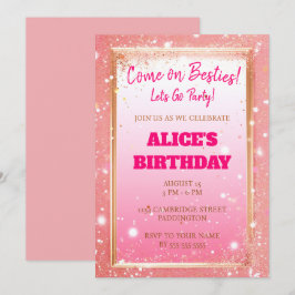 Modern Doll Rosa Glitter Birthday Inbjudningar