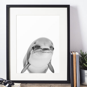 Modern dolphin Porträtt Black white Poster