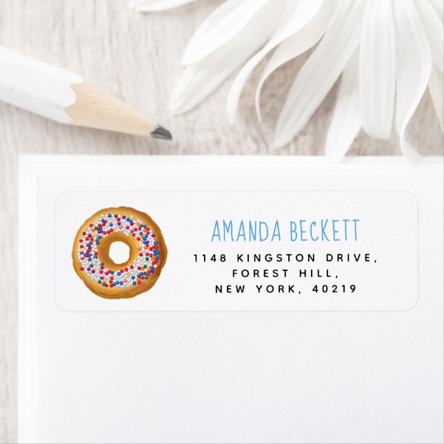 Modern Donut Boys Baby Shower Sprinkle Returadress Etikett (Insitu)
