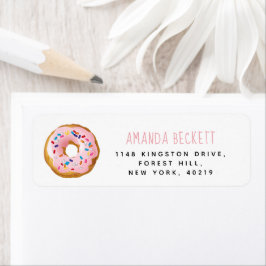 Modern Donut Girls Baby Shower Sprinkle Returadress Etikett
