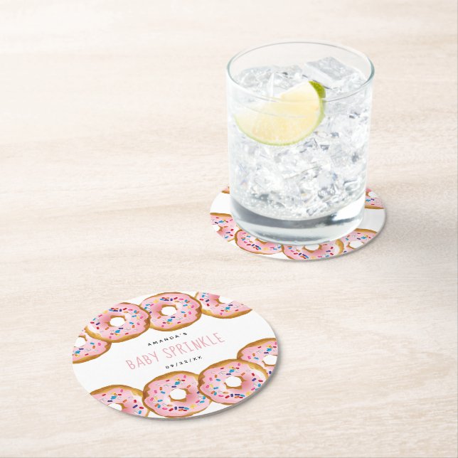 Modern Donut Girls Baby Shower Sprinkle Underlägg Papper Rund (Insitu)
