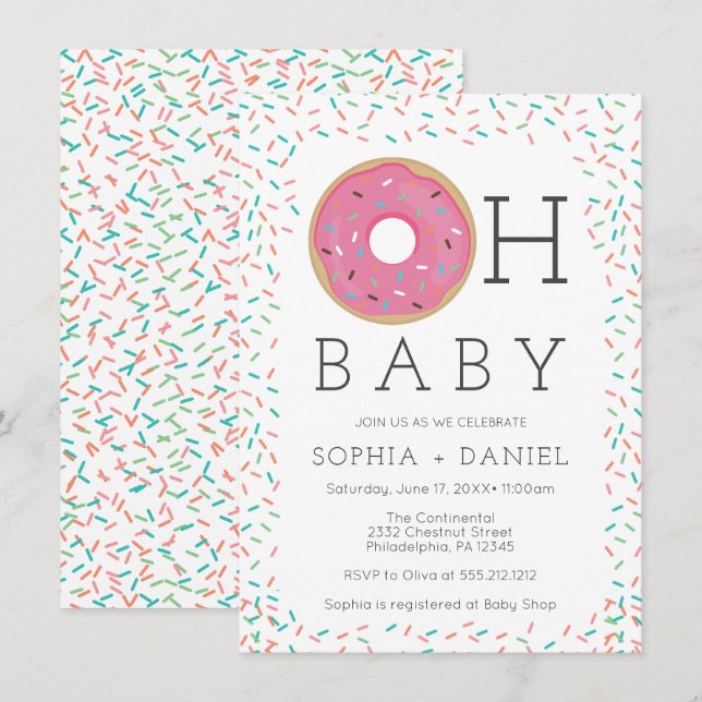 Modern Donut Sprinkles Baby Shower-inbjudningskort Inbjudningar (Fram/baksida)