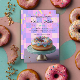 Modern Donut Sprinkles Checkered Baby Shower Inbjudningar