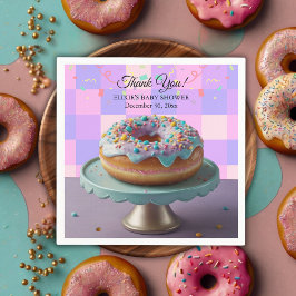 Modern Donut Sprinkles Checkered Baby Shower Pappersservett