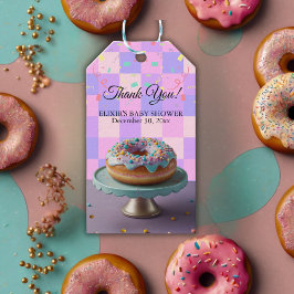 Modern Donut Sprinkles Checkered Baby Shower Presentetikett
