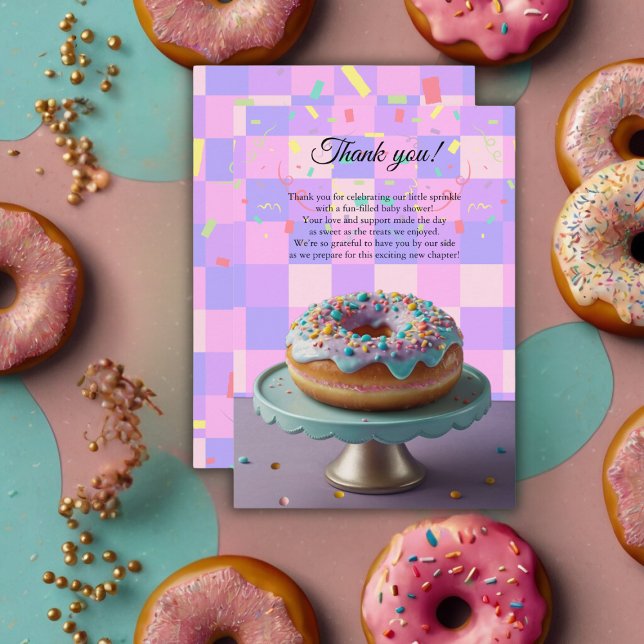 Modern Donut Sprinkles Checkered Baby Shower Tack Kort (Skapare uppladdad)