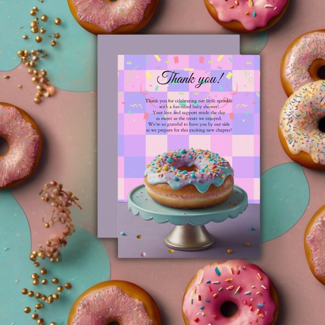Modern Donut Sprinkles Checkered Baby Shower Tack Kort (Skapare uppladdad)