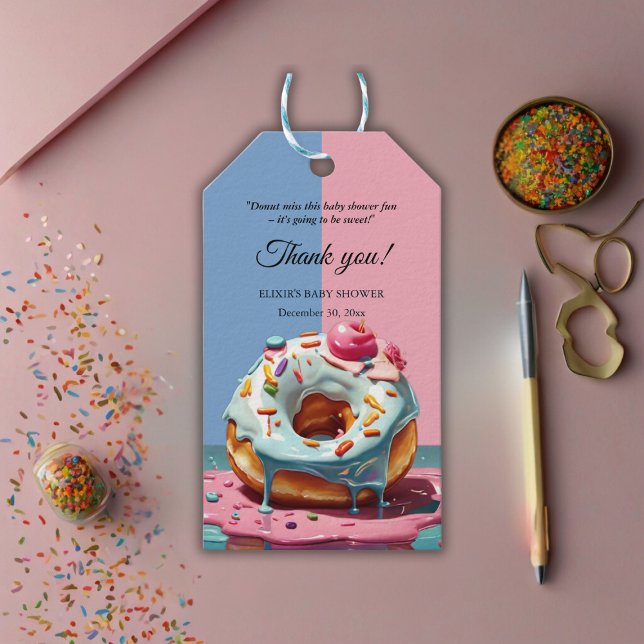 Modern Donut Sprinkles Gender Neutral Baby Shower Presentetikett (Skapare uppladdad)