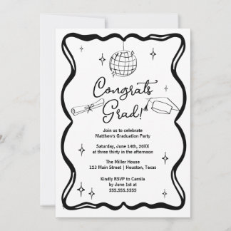 Modern doodle Congrats grad! Graduation Invitation Inbjudningar