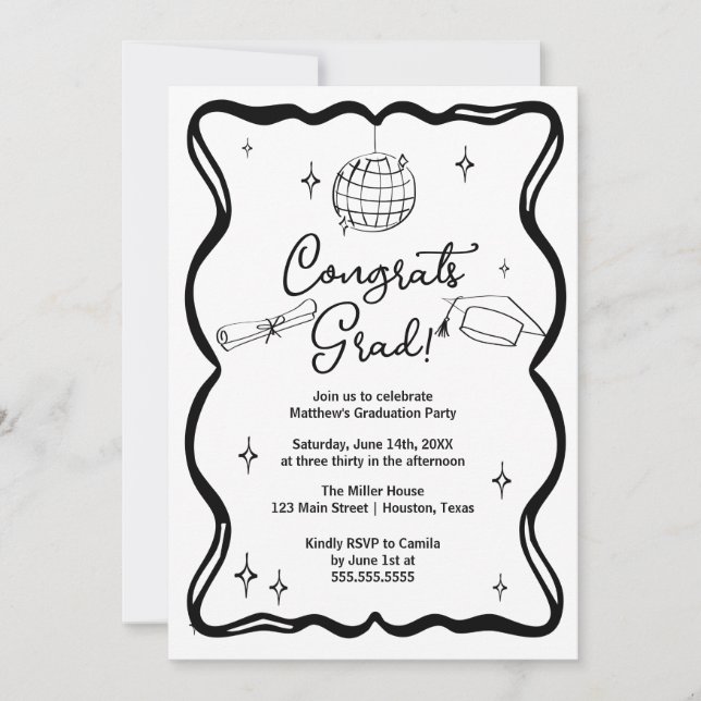 Modern doodle Congrats grad! Graduation Invitation Inbjudningar (Framsida)